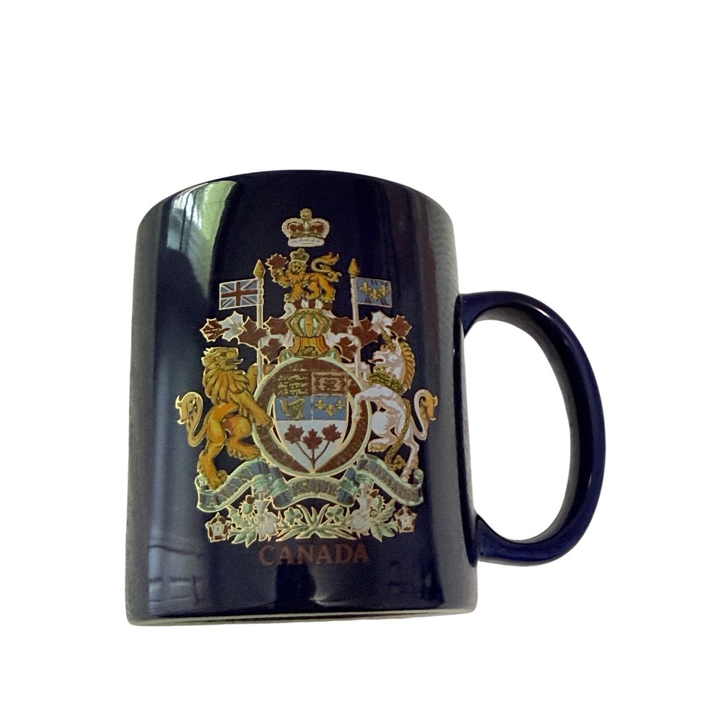 Canada Coat of Arms Coffee Mug Cobalt Blue Gold Rim Ceramic Souvenir Cup Banawe